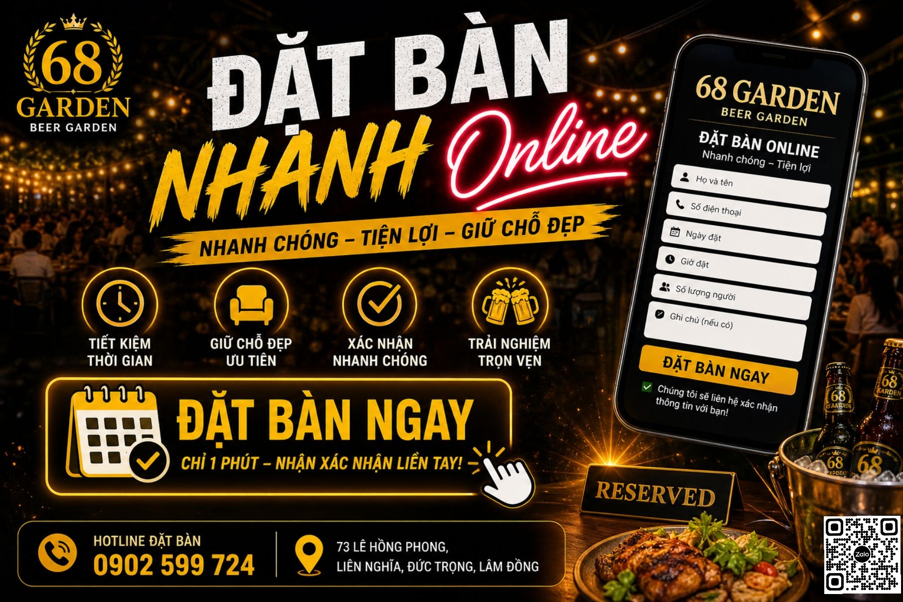 Đặt Bàn Booking Nhanh 68 Beer Garden Đức Trọng Lâm Đồng
