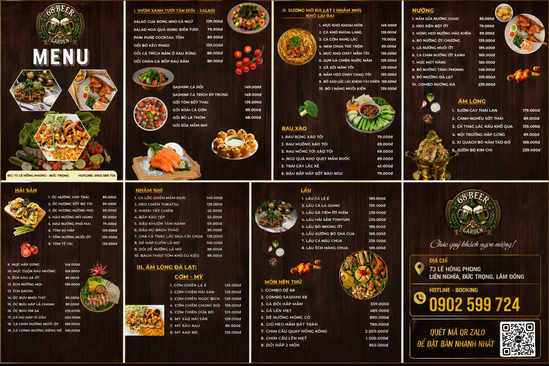 Menu Thực Đơn 68 Beer Garden Đức Trọng Lâm Đồng