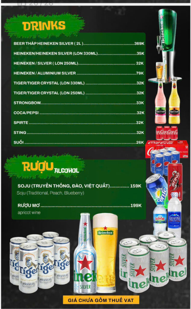 Menu Bia 303 Garden Station Phạm Văn Đồng Gò Vấp